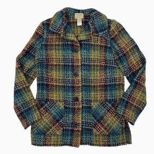 Boyne Valley Weavers‎ Blue Multicolor Jacket Wool Alpaca Ireland Womens Small